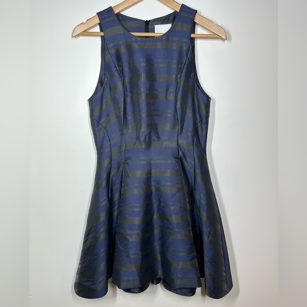 C/meo Collective Blue and Black Strioed Fit and Flare Dress Large